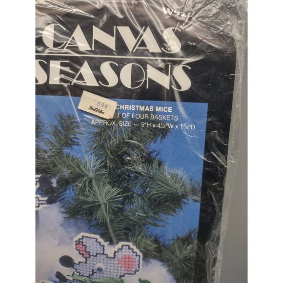 Vintage Sealed 1992 Needlecraft Ala Mode Christmas Mice Baskets Canvas Craft Kit - Picture 15 of 16
